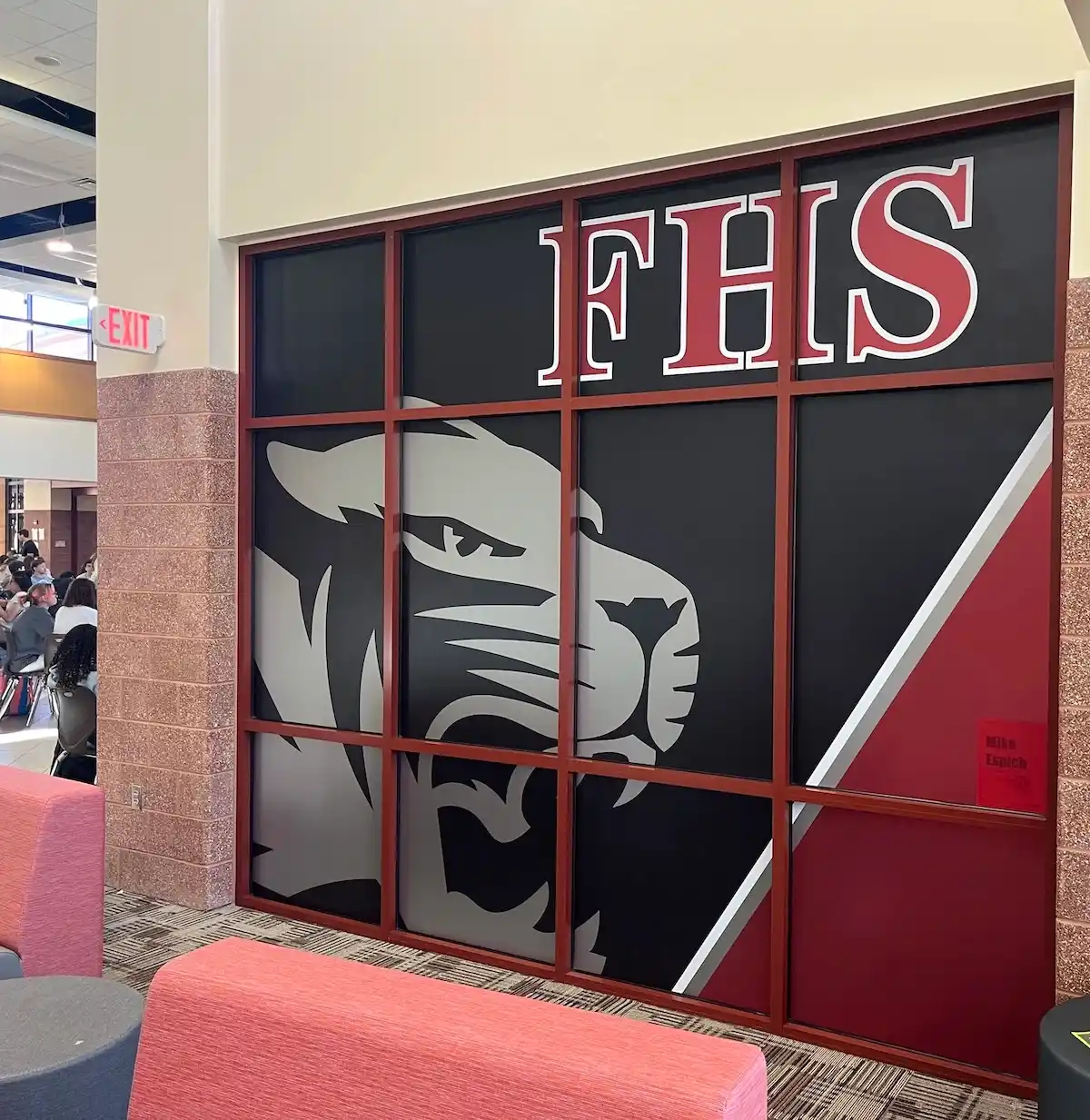 Fishers High School school branding on windows