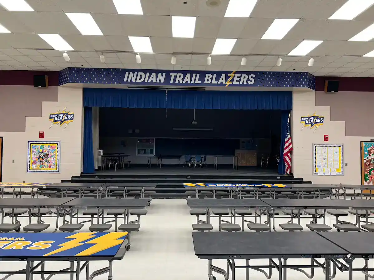 Indian Trail Blazers branding in school cafeteria 