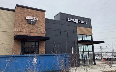 commercial awnings indianapolis java house drive thru canopy storefront exterior