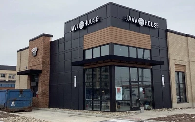 commercial awnings indianapolis java house storefront exterior metal canopy installation